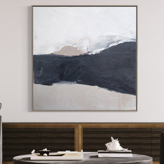 Abstract Black and White Landscape Oil Painting for Modern Decor