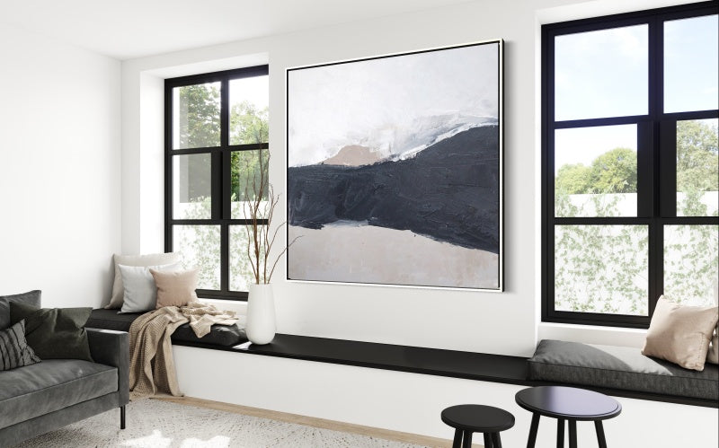 Abstract Black and White Landscape Oil Painting for Modern Decor