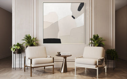 Abstract Serenity: Modern Oil Painting in Neutral Tones for Elegant Home Decor