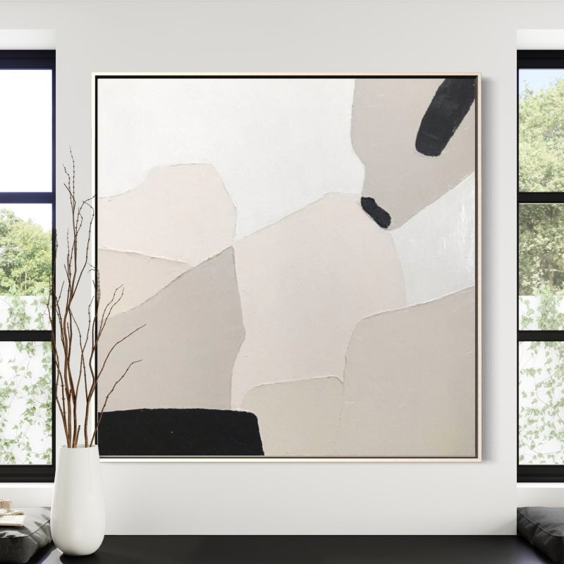 Abstract Serenity: Modern Oil Painting in Neutral Tones for Elegant Home Decor