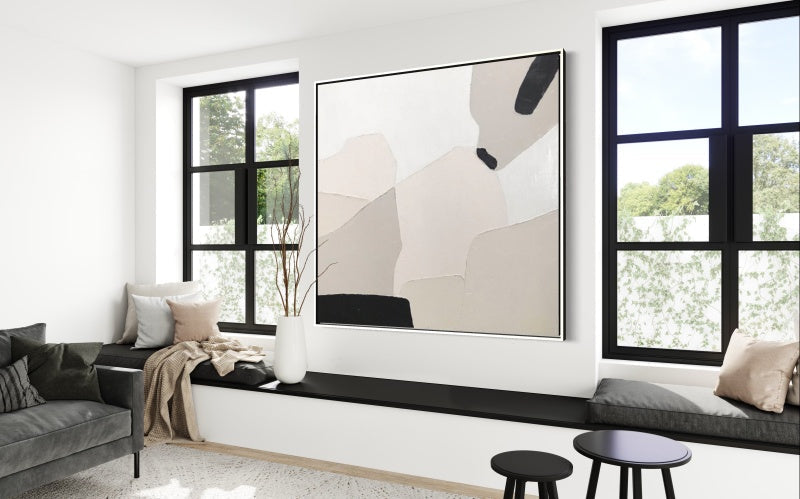 Abstract Serenity: Modern Oil Painting in Neutral Tones for Elegant Home Decor