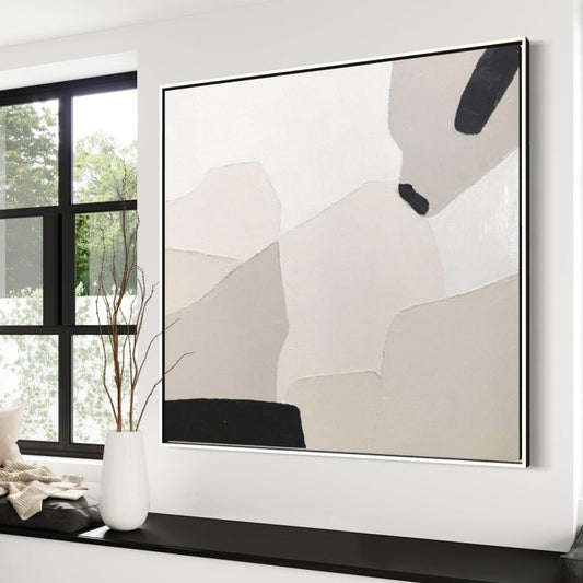 Abstract Serenity: Modern Oil Painting in Neutral Tones for Elegant Home Decor