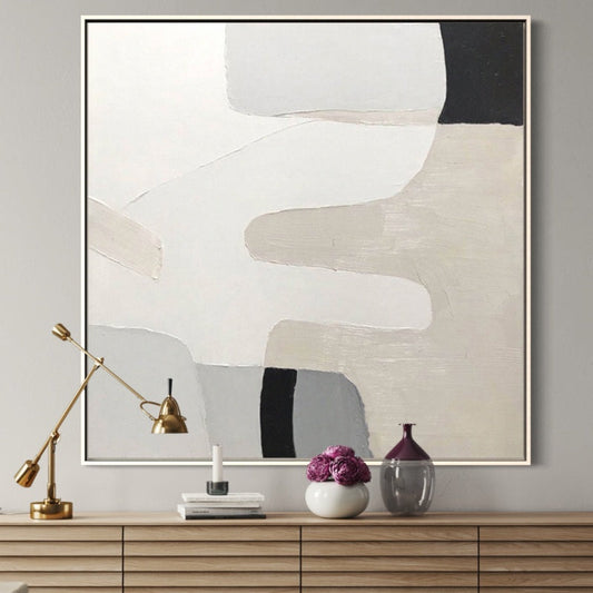 Abstract Grey and White Oil Painting for Modern Minimalist Home Decor