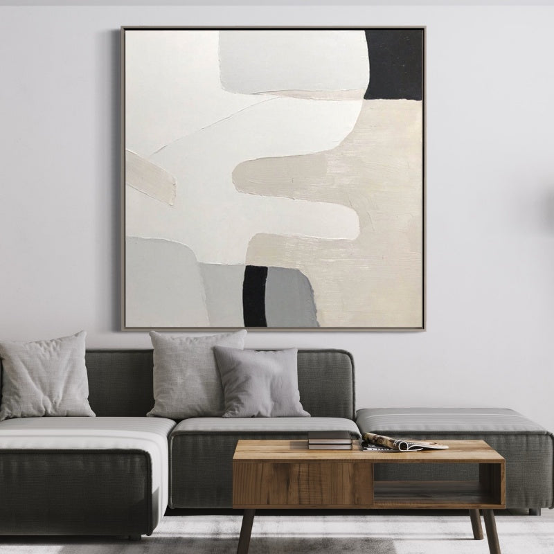 Abstract Grey and White Oil Painting for Modern Minimalist Home Decor