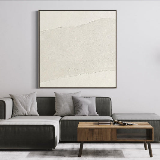 Minimalist White Canvas Oil Painting for Modern Home Decor