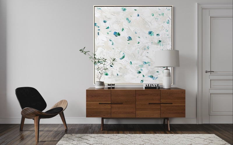 Elegant Jade Abstract Oil Painting with Textured Green and Blue Accents for Home Decor