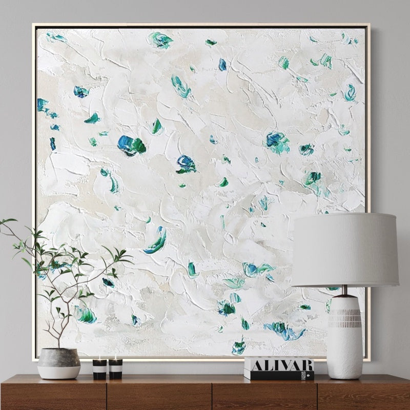 Elegant Jade Abstract Oil Painting with Textured Green and Blue Accents for Home Decor