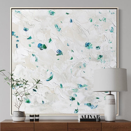 Elegant Jade Abstract Oil Painting with Textured Green and Blue Accents for Home Decor