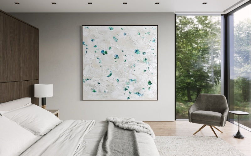 Elegant Jade Abstract Oil Painting with Textured Green and Blue Accents for Home Decor