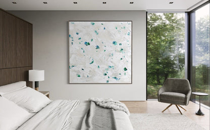 Elegant Jade Abstract Oil Painting with Textured Green and Blue Accents for Home Decor