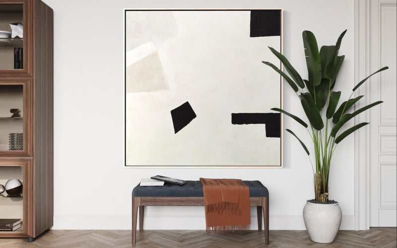 Abstract Minimalist Black and White Oil Painting for Modern Home Decor