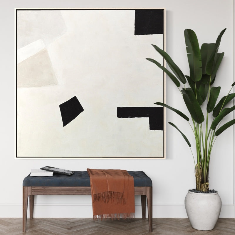 Abstract Minimalist Black and White Oil Painting for Modern Home Decor