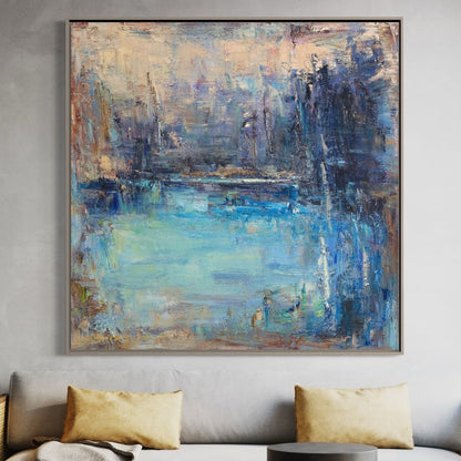 Tranquil Blue Waters Abstract Oil Painting for Serene Home Décor