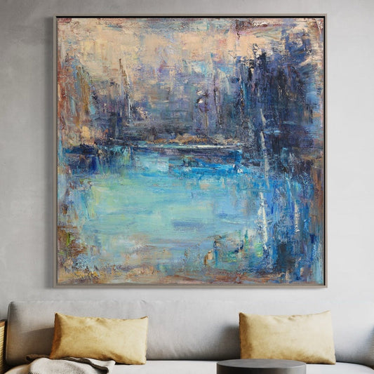 Tranquil Blue Waters Abstract Oil Painting for Serene Home Décor