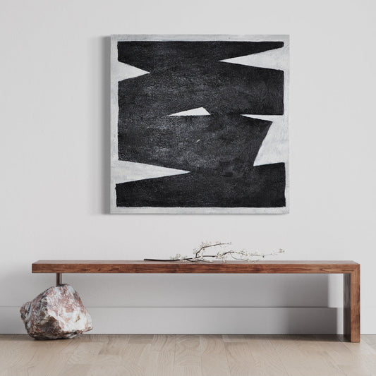 Bold Contrast: Modern Abstract Black and White Oil Painting for Home Decor