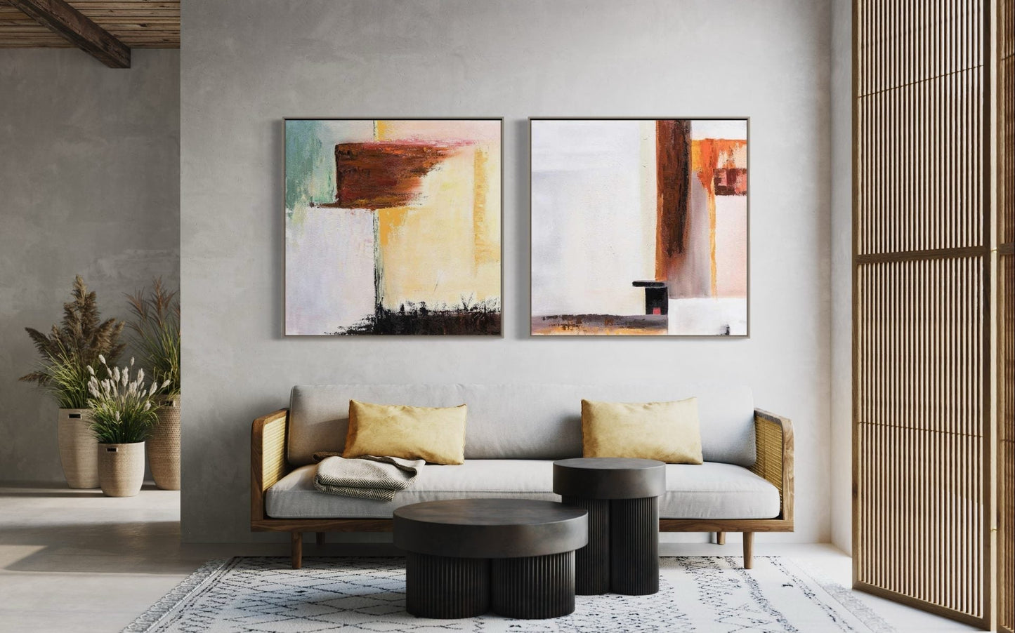 Abstract Oil Painting of Warm Hues and Light Textures for Modern Decor