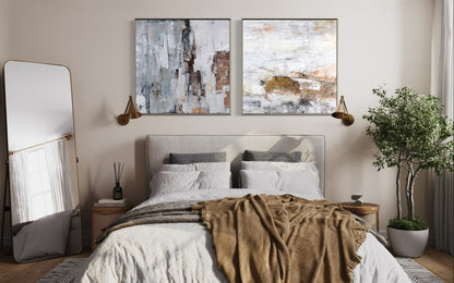 Contemporary Abstract Oil Painting of Harvest Landscape in Earthy Tones
