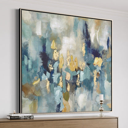 Abstract Cinematic Landscape Oil Painting in Blue and Gold Tones