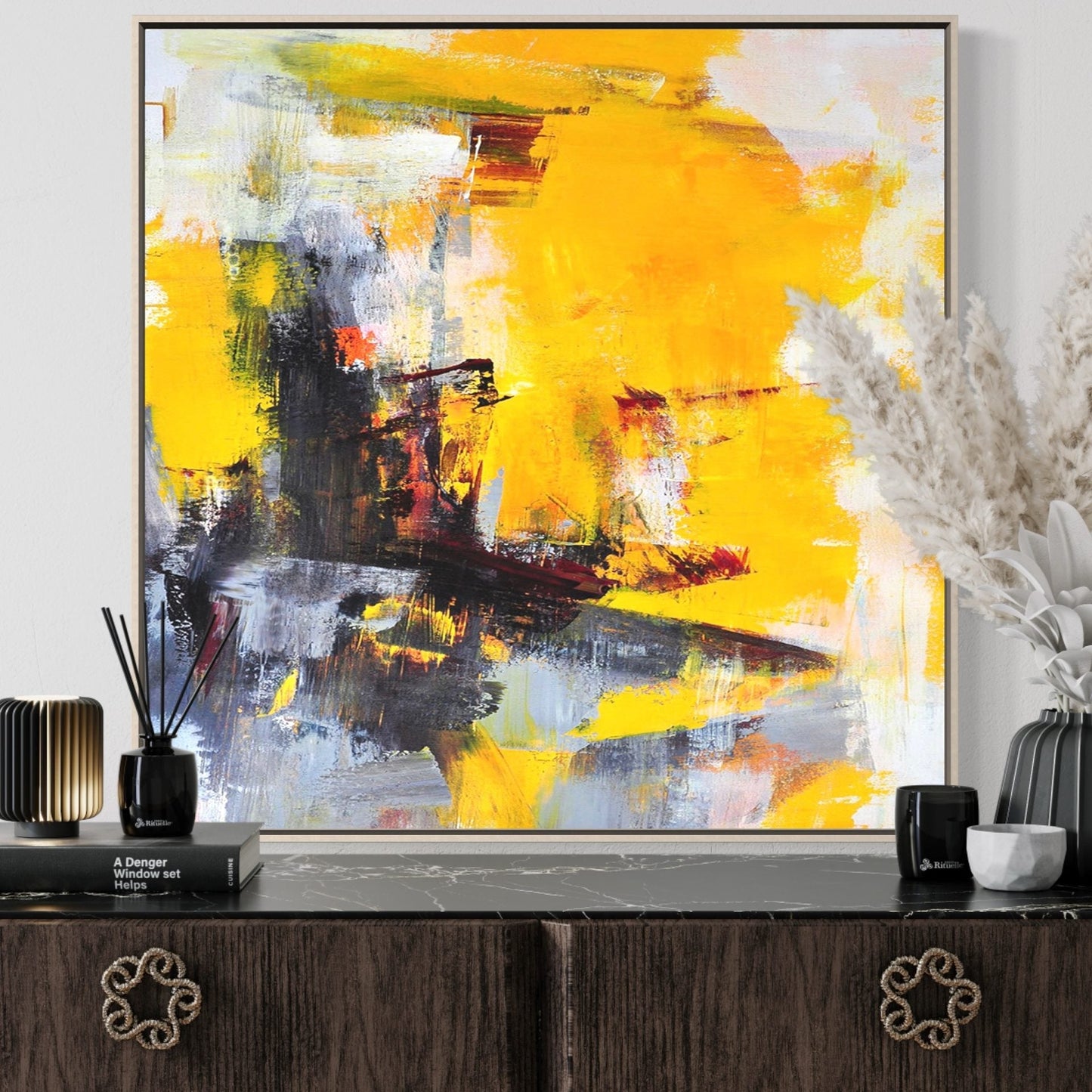 Vibrant Golden Wilderness Abstract Oil Painting for Modern Home Decor