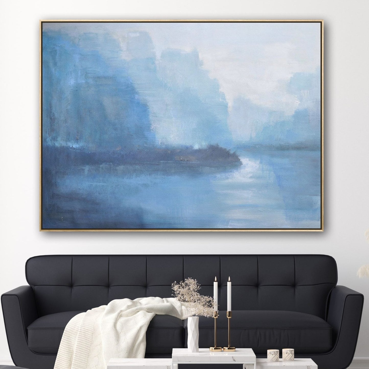 Dreamy Blue Landscape Oil Painting for Tranquil Home Decor