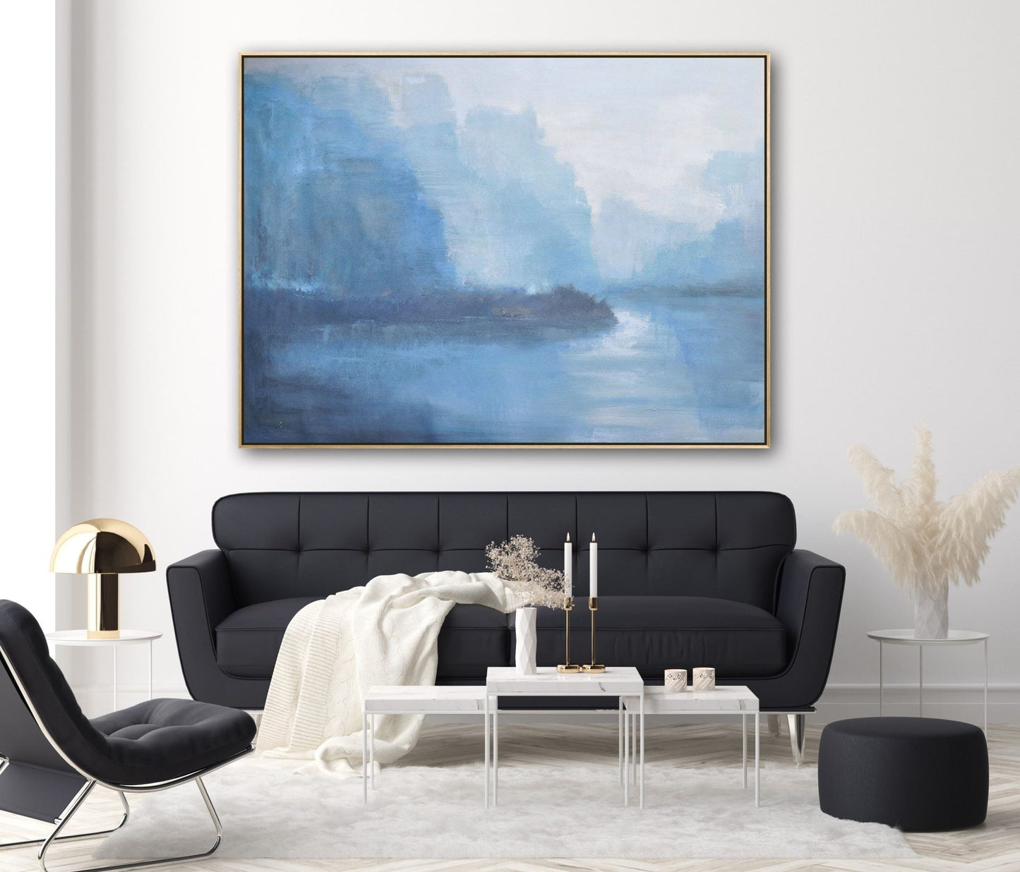 Dreamy Blue Landscape Oil Painting for Tranquil Home Decor