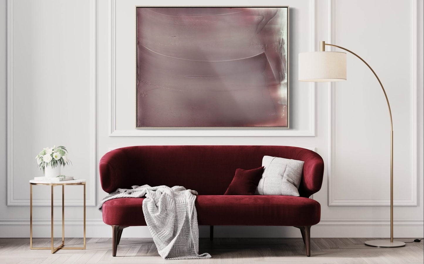 Elegant Abstract Oil Painting in Crimson Tones for Modern Home Decor