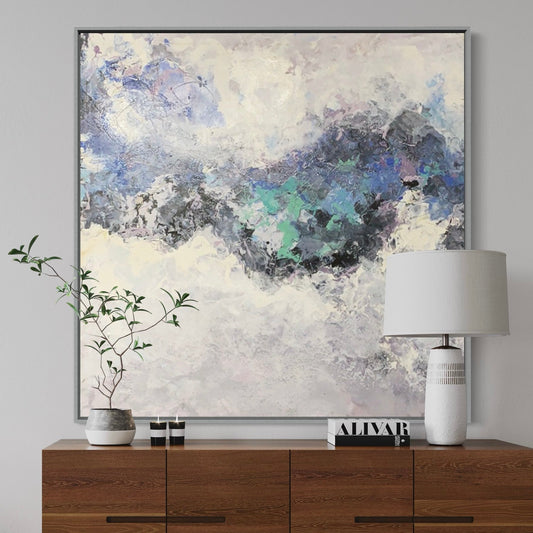 Serene Abstract Landscape Oil Painting in Soft Blues and Greens