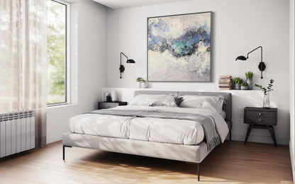 Serene Abstract Landscape Oil Painting in Soft Blues and Greens