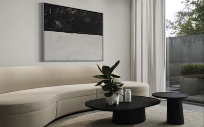 Minimalist Black and White Abstract Oil Painting for Modern Home Decor