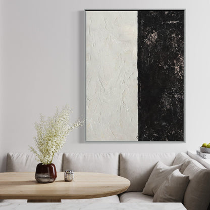 Minimalist Black and White Abstract Oil Painting for Modern Home Decor