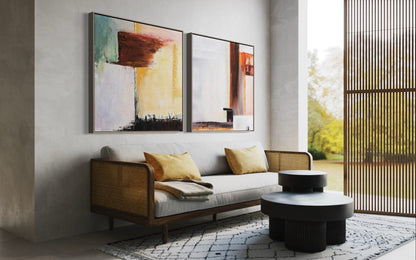 Abstract Oil Painting of Warm Hues and Light Textures for Modern Decor