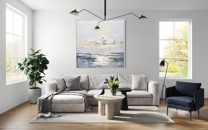 Serene Lake and Dawn Sky Oil Painting for Tranquil Home Decor