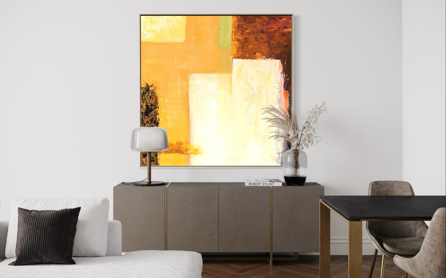 Abstract Yellow Sunrise Oil Painting for Modern Home Decor