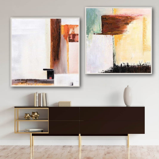 Abstract Oil Painting of Warm Hues and Light Textures for Modern Decor