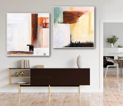 Abstract Oil Painting of Warm Hues and Light Textures for Modern Decor