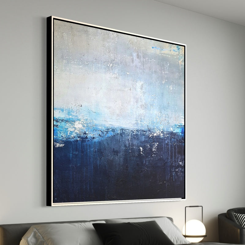 Serene Coastal Blues Landscape Oil Painting for Tranquil Home Decor