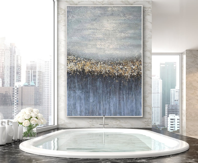 Radiant Abstract Oil Painting with Golden Accents for Modern Decor