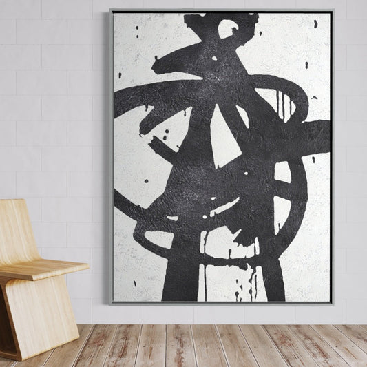 Dynamic Abstract Black and White Oil Painting for Contemporary Home Decor