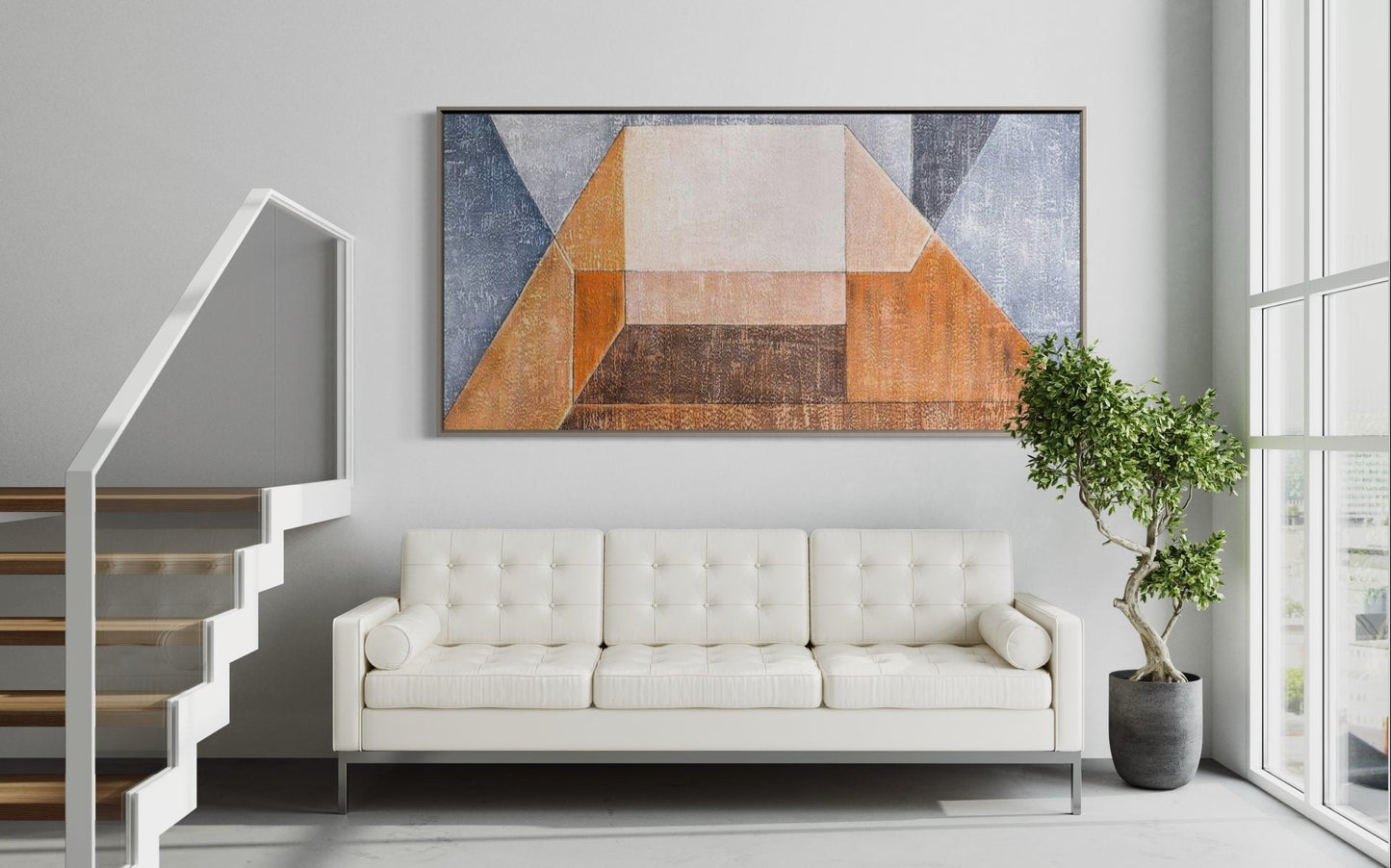 Abstract Geometric Oil Painting in Earth Tones for Modern Home Decor