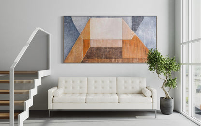 Abstract Geometric Oil Painting in Earth Tones for Modern Home Decor