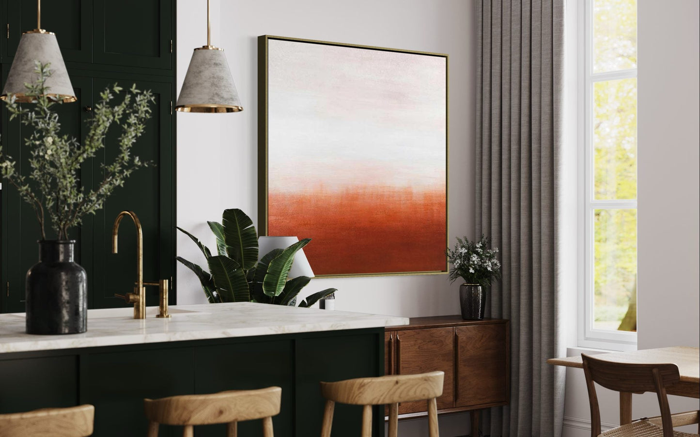 Serene Horizon: Abstract Oil Painting in Warm Earth Tones for Modern Decor