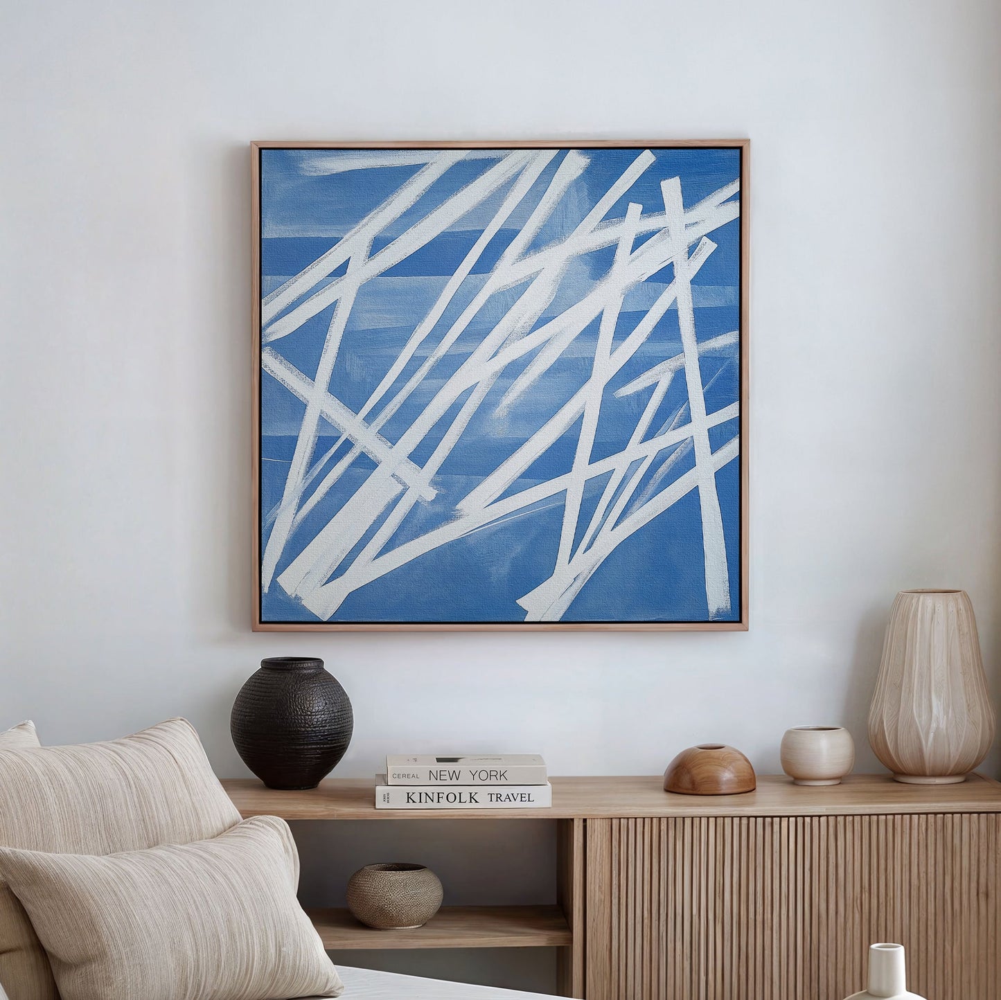 Abstract Blue Ice Field Oil Painting for Modern Home Decor