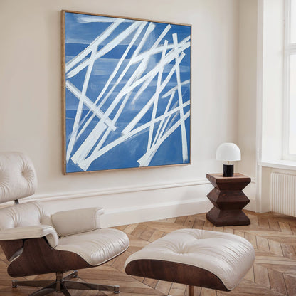 Abstract Blue Ice Field Oil Painting for Modern Home Decor