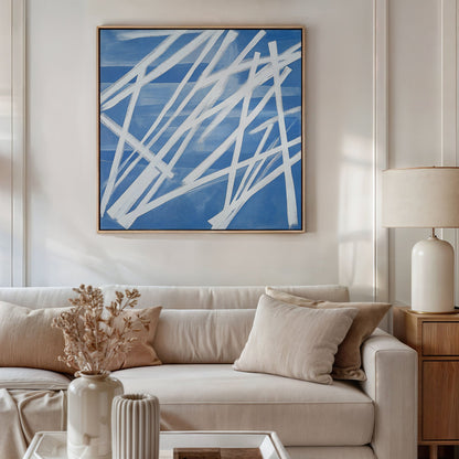 Abstract Blue Ice Field Oil Painting for Modern Home Decor