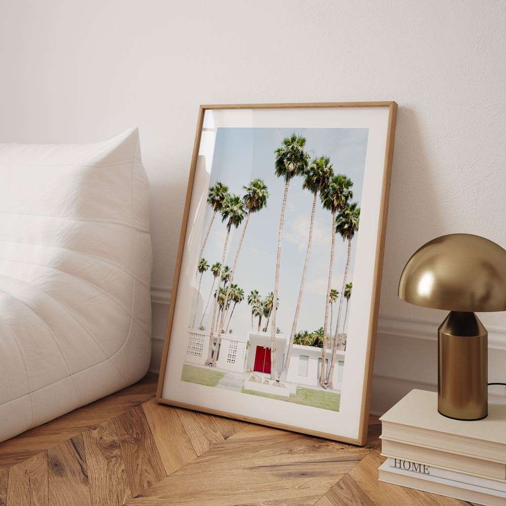 Vibrant Palm Trees and Mid-Century Modern Home Oil Painting for Coastal Decor