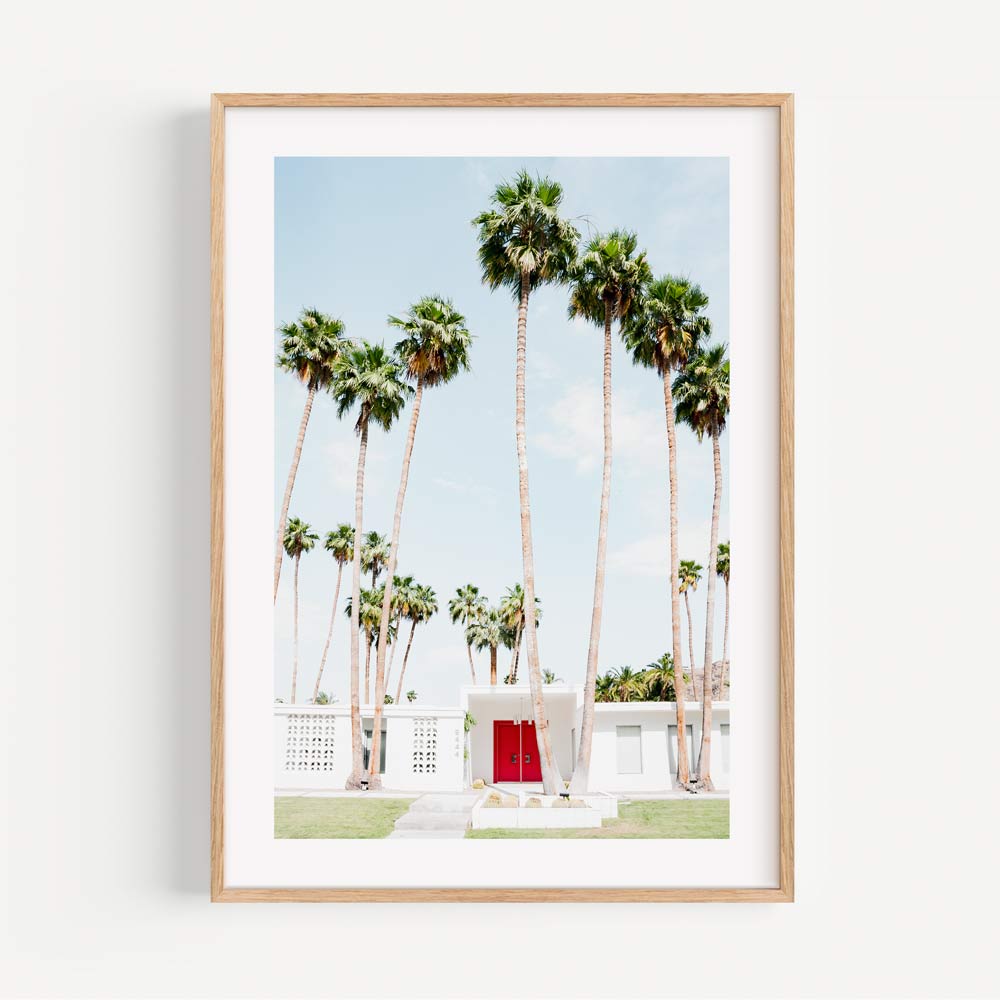 Vibrant Palm Trees and Mid-Century Modern Home Oil Painting for Coastal Decor