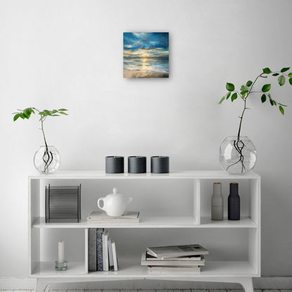 Serene Indigo Ocean Sunset Landscape Oil Painting for Home Decor