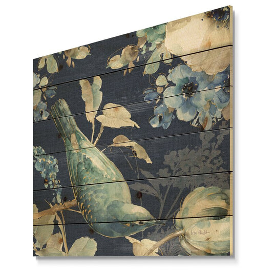 Charming Bird and Floral Cottage Art - Elegant Farmhouse Decor on Wood