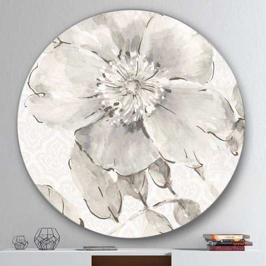 Elegant Gray Peonies Floral Art - Metal Circle Wall Decor for Modern Interiors