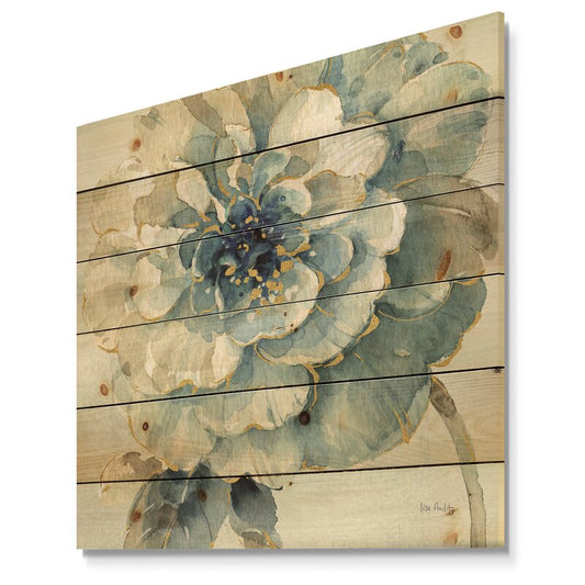 Elegant Floral Watercolor Painting on Rustic Pine Wood for Farmhouse Décor
